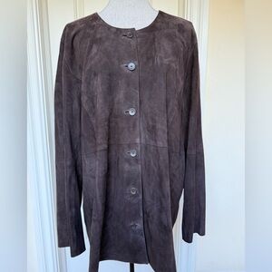 Eileen‎ Fisher Suede Goat Leather Long Jacket Brown Soft Quiet Luxury Plus 2X/3X